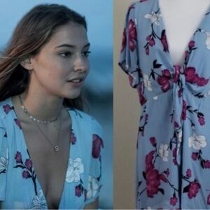 Floral Blue Dress with Pink and White Accents